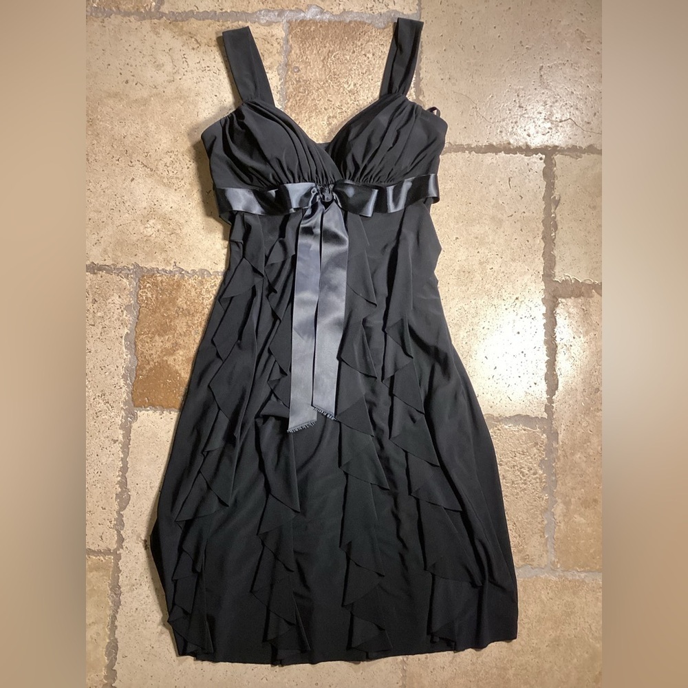Betsy And Adam By Linda Bernell Floor Length Tiered Cocktail Black Dress Size 6